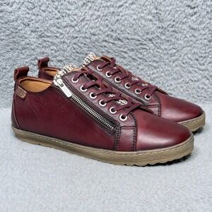 Pikolinos Lagos Womens Size 40 US 9-9.5 Sneakers Shoes Burgundy Red Leather Zip